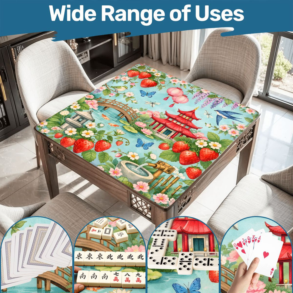 Strawberry Pagoda Garden Watercolor Mahjong Mat