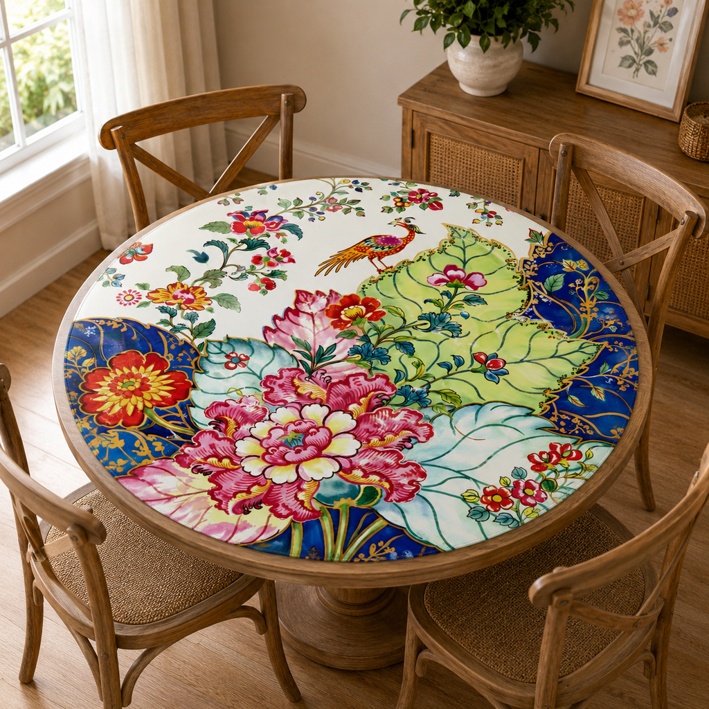 Tobacco Leaf Floral Round Mahjong Mat