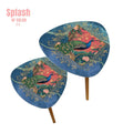 Elegant Watercolor Peacock Blue Gold Accent Asian Chinoiserie Designed Nesting Tables