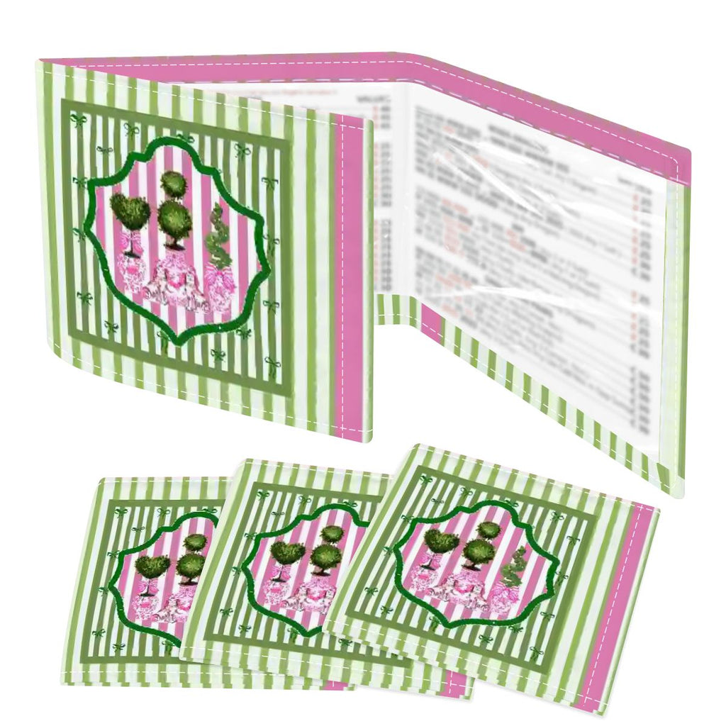 Staffordshire Preppy Pink Green Striped 4 Mahjong Card Holder with Line Finder