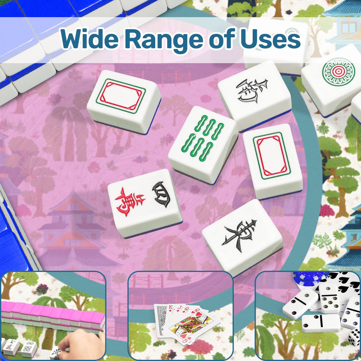 Mahjong Mat Chinoiserie Pagoda Asian Garden