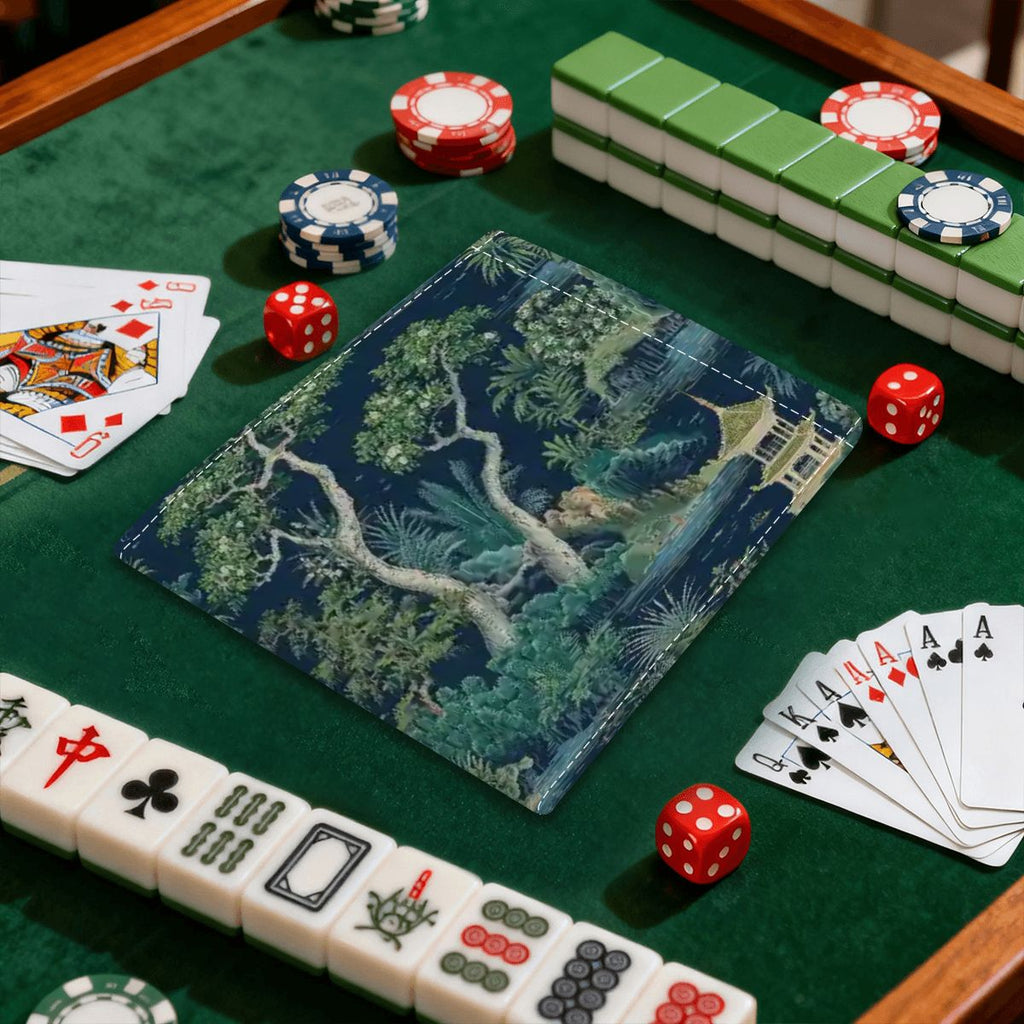 Asian Zen Garden Chinoiserie Blue, Green Designed 4 Mahjong Card Holder with Line Finder