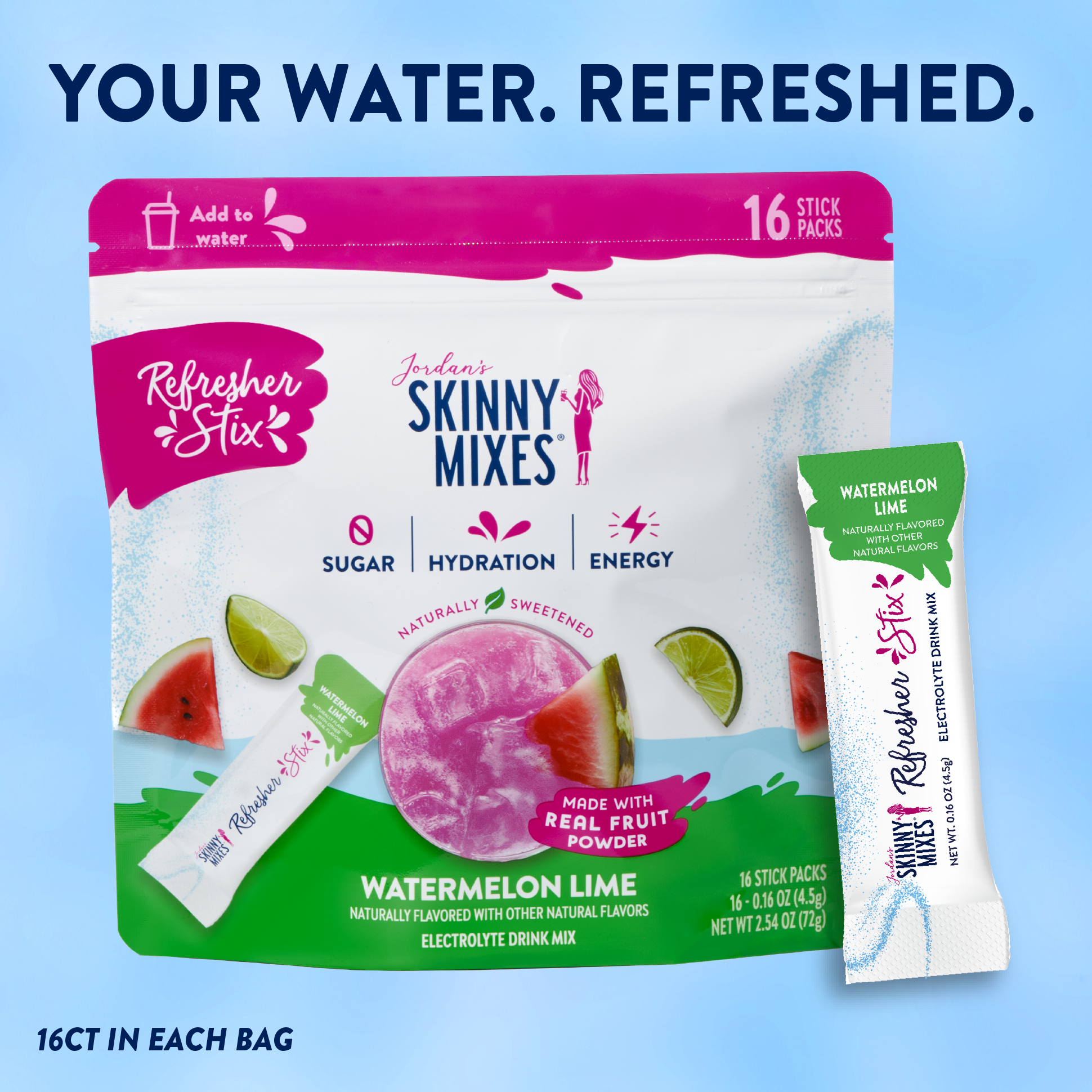Jordan's Skinny Mixes - Refresher Stix 16 ct - Watermelon Lime