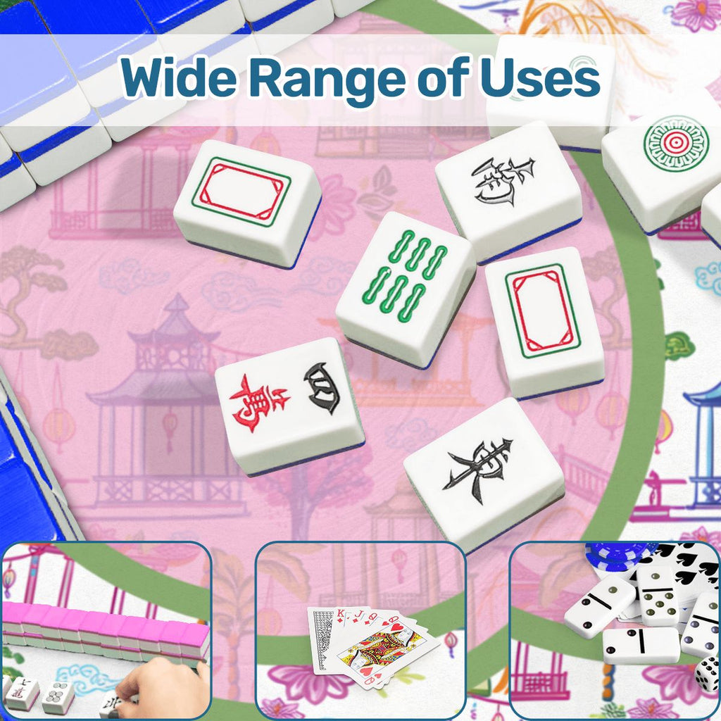 Chinoiserie Asian Gardens, Pagoda, Lantern Lavender And Blue Scalloped Mahjong Mat