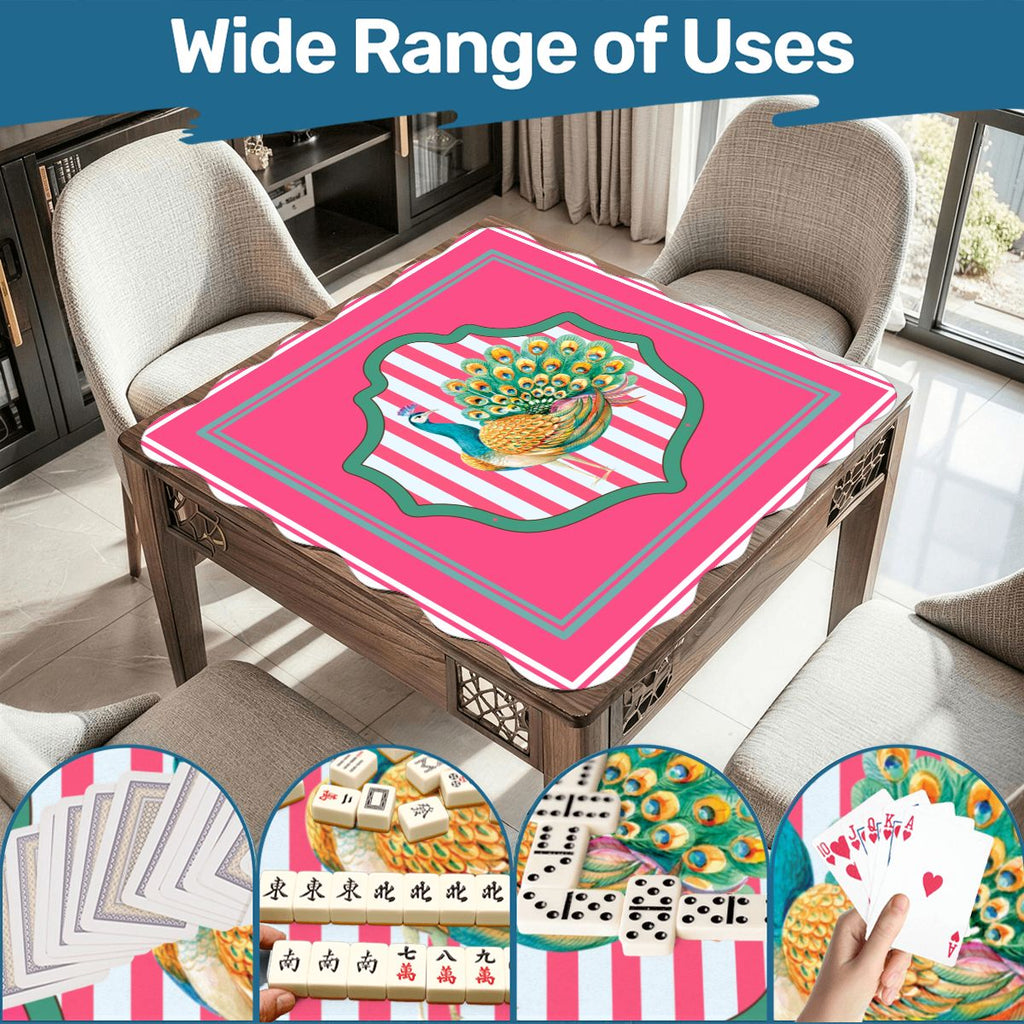 Pretty As A Pink Peacock Scalloped Mahjong Mat