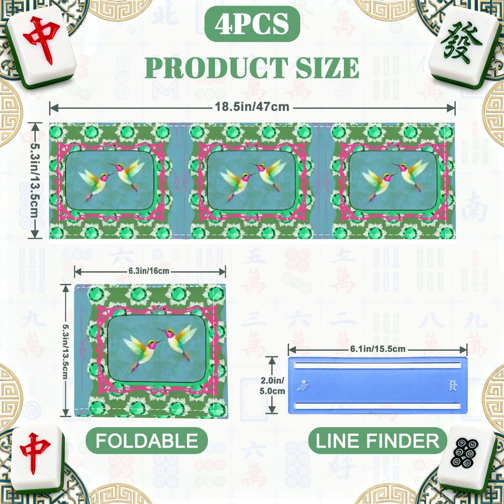 Emerald Mahjong, Flutterbird, Preppy Pink, Green Blue Floral 4 Mahjong Card Holder with Line Finder