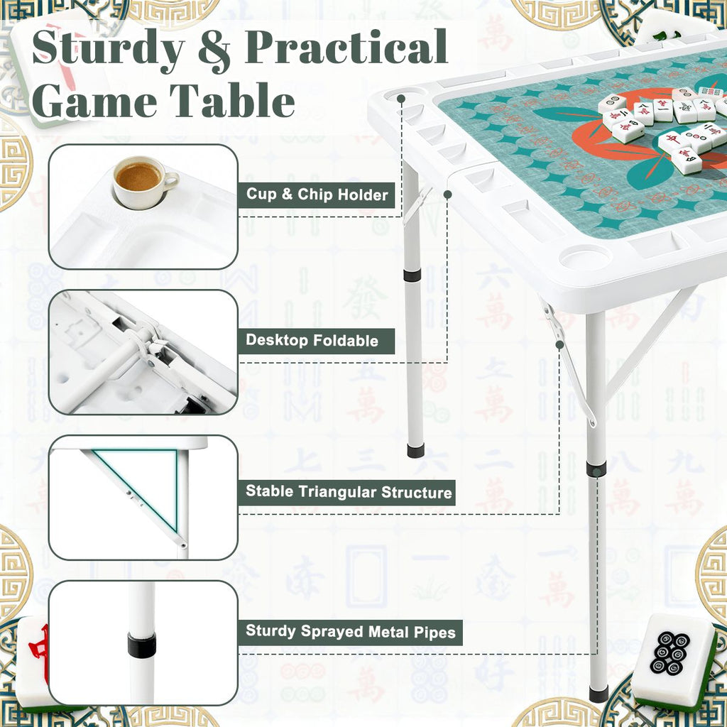 Modern Norwegian Flower Mini Mahj Mat And Foldable Mahjong Table