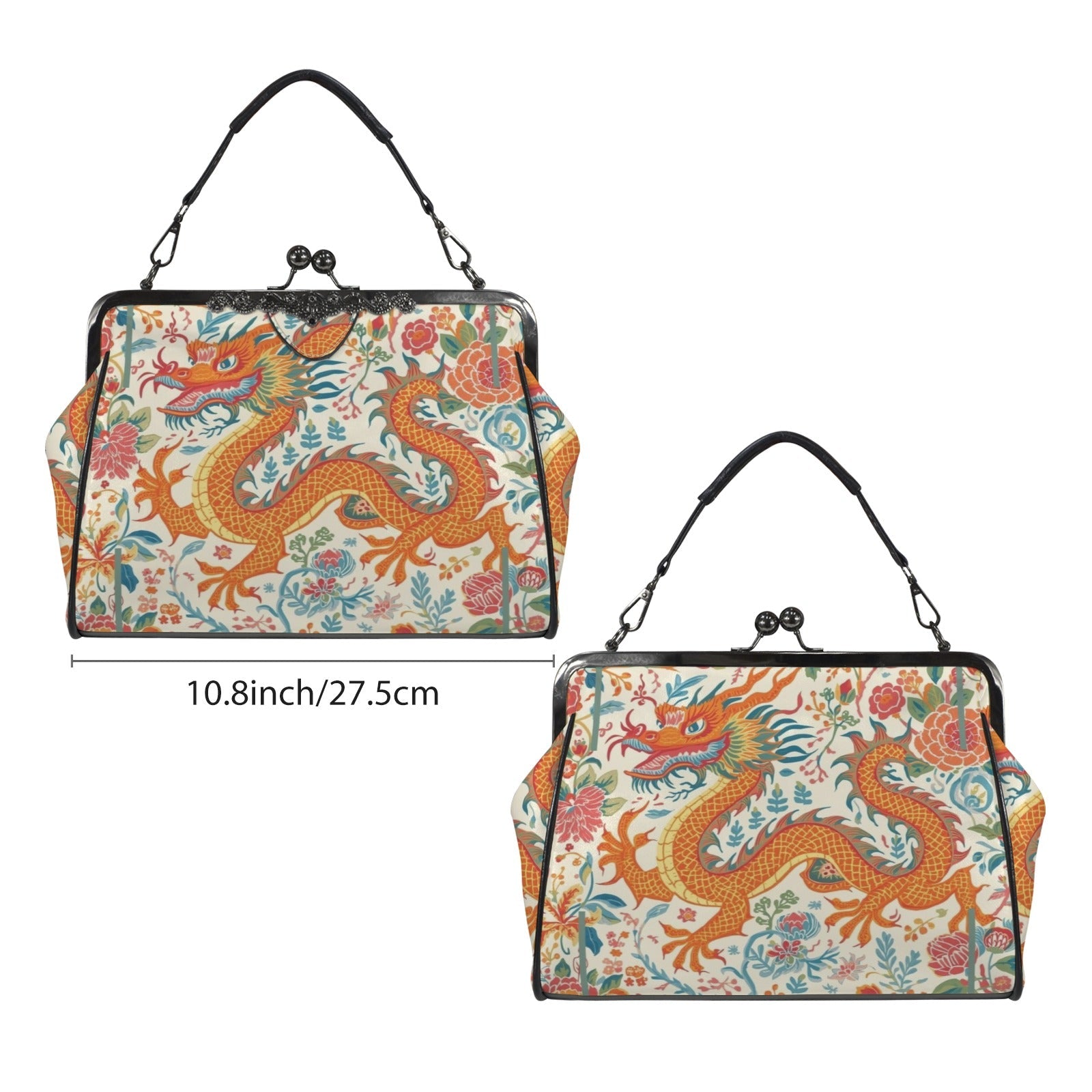 Asian Dragon Bold And Eclectic Modern Vintage Kisslock Shoulder Handbag