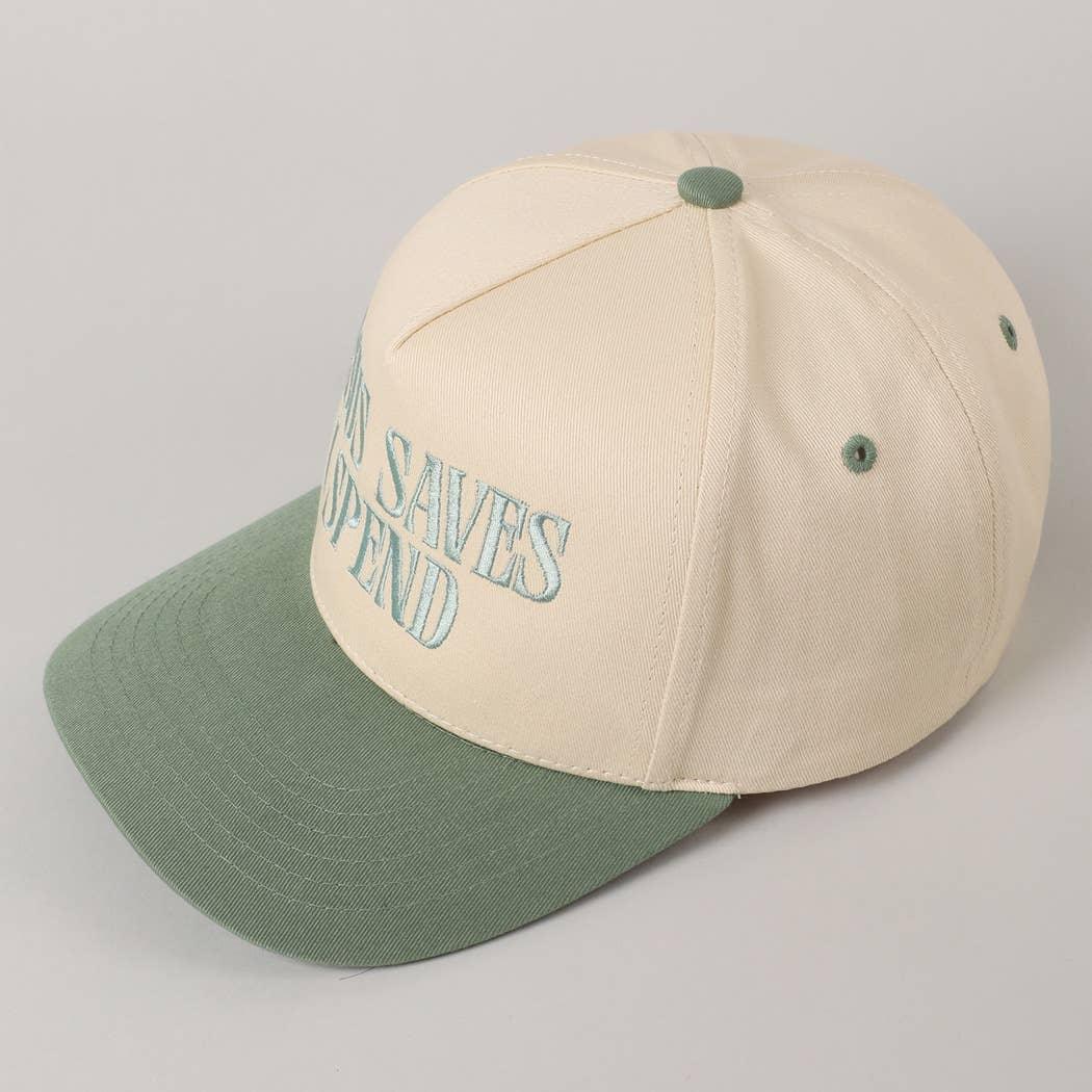 JESUS SAVES I SPEND Trucker Hat | Funny Christian Embroidered Hat | Two Tone Aesthetic Cap | Adjustable Snapback | Faith Statement Hat