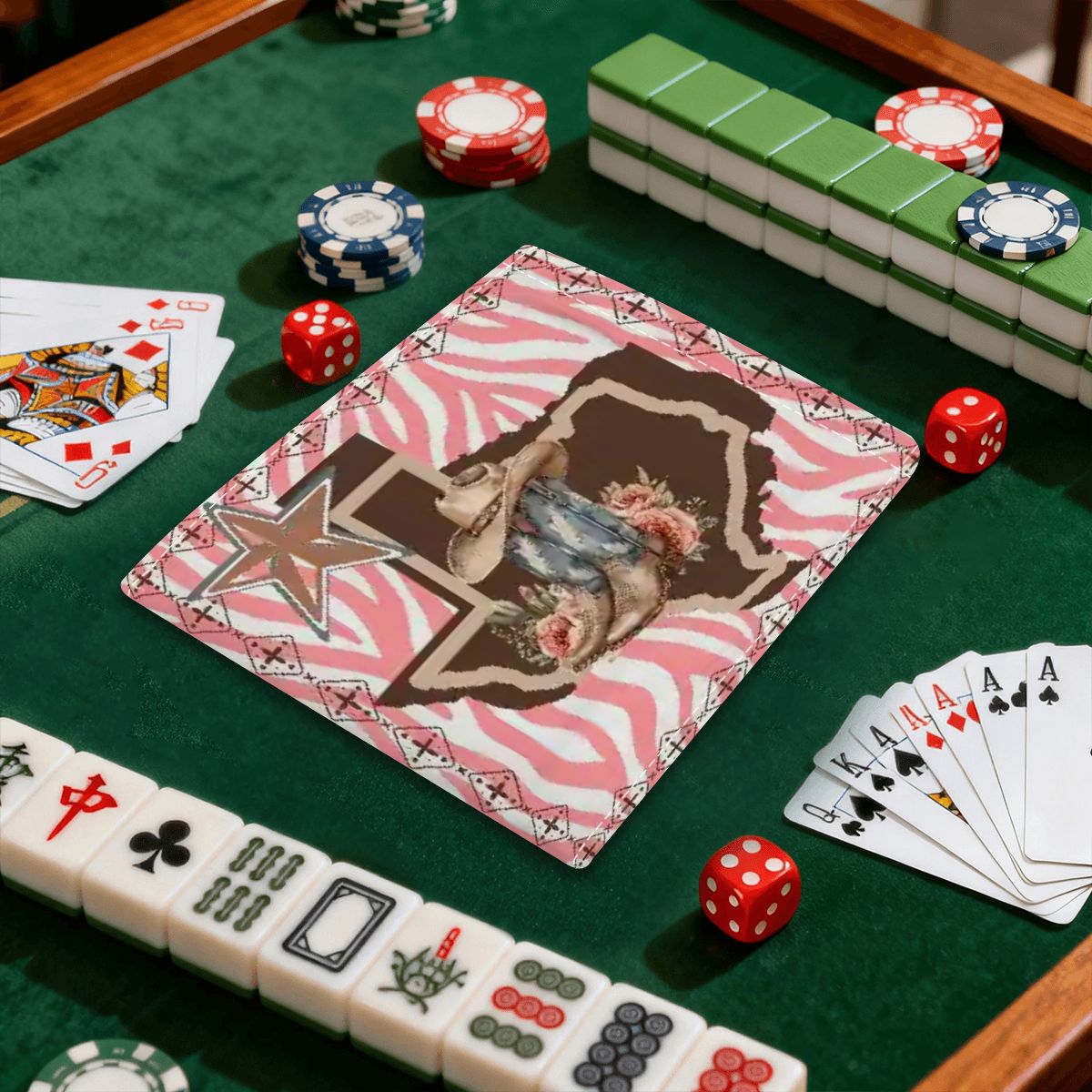 Texan Girl, Boho Floral 4 Mahjong Card Holder with Line Finder