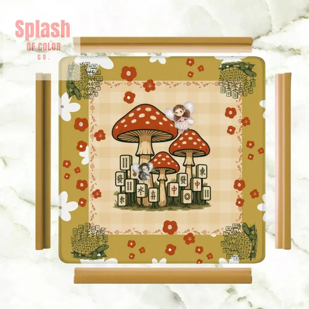 Fairy Garden Mushrooms, Fairies, Turtles Cottagecore Preppy Mahjong Mat