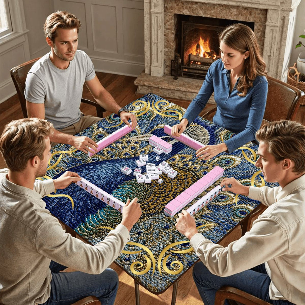 Floral Elegant Peacock Faux Needlepoint Mahjong Mat