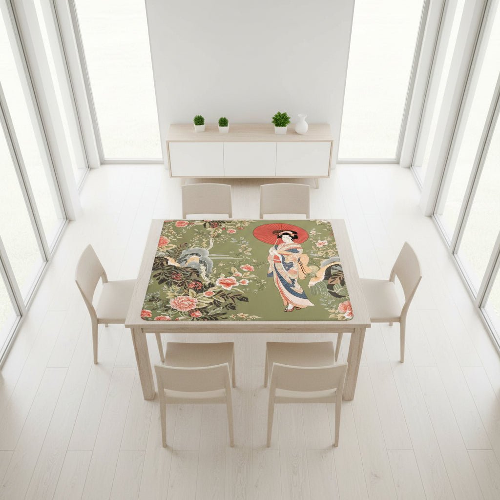 Asian Floral Geisha Girl Mahjong Mat 33"x33