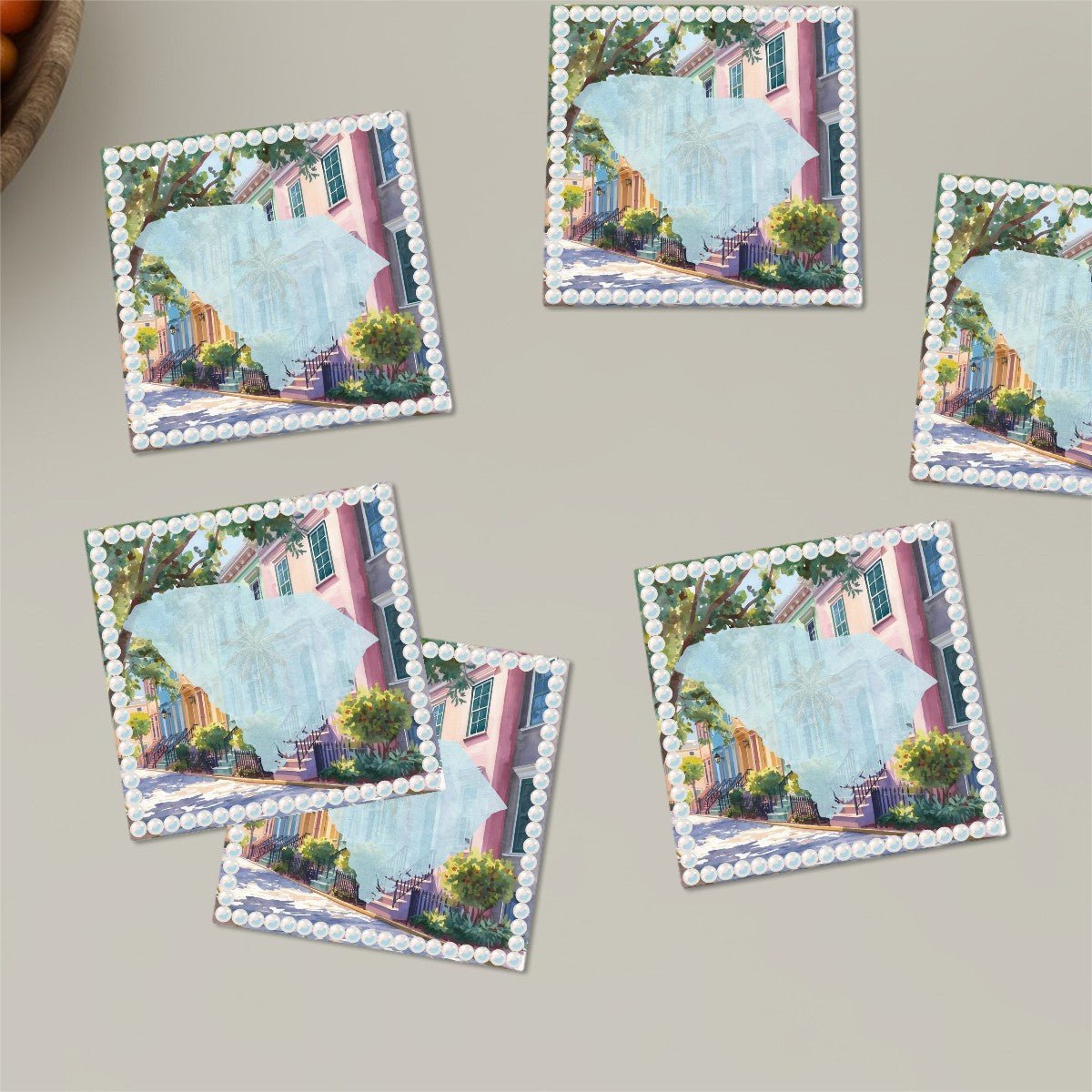 Charleston South Carolina Preppy Rainbow Row Square Ceramic Coasters