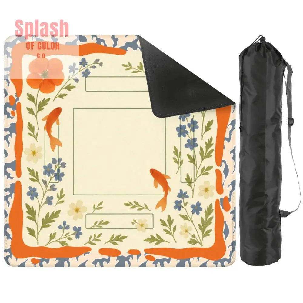 Floating Garden, Orange, Periwinkle Blue Floral Fish Mahjong Mat