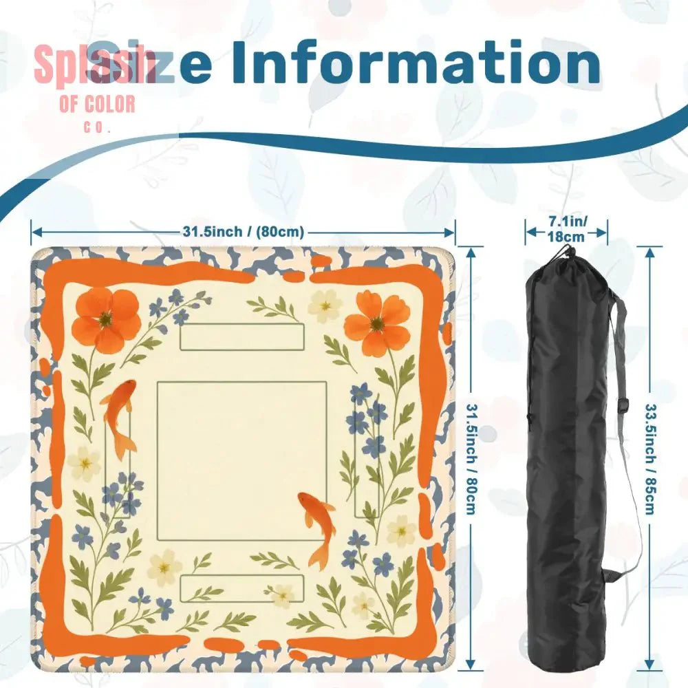 Floating Garden, Orange, Periwinkle Blue Floral Fish Mahjong Mat