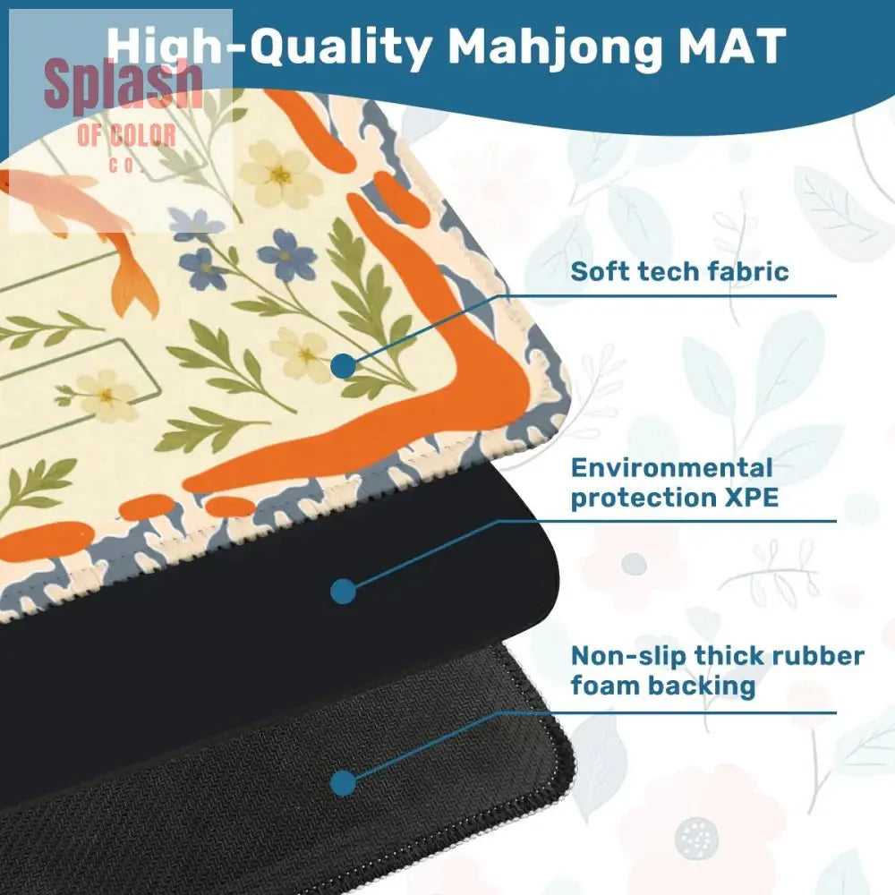 Floating Garden, Orange, Periwinkle Blue Floral Fish Mahjong Mat
