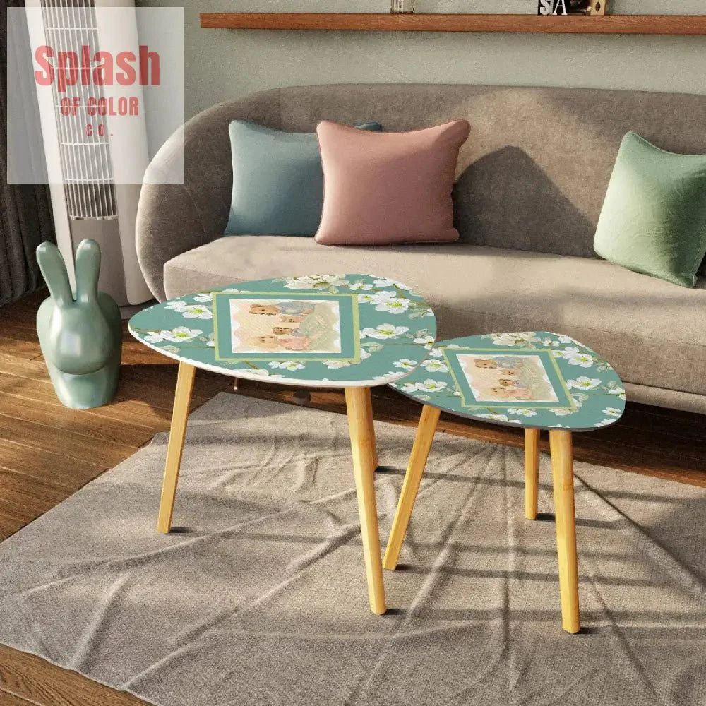 Floral Asian Dogs Playing Mahjong Whimsical Snack Nesting Tables For Mahj Night