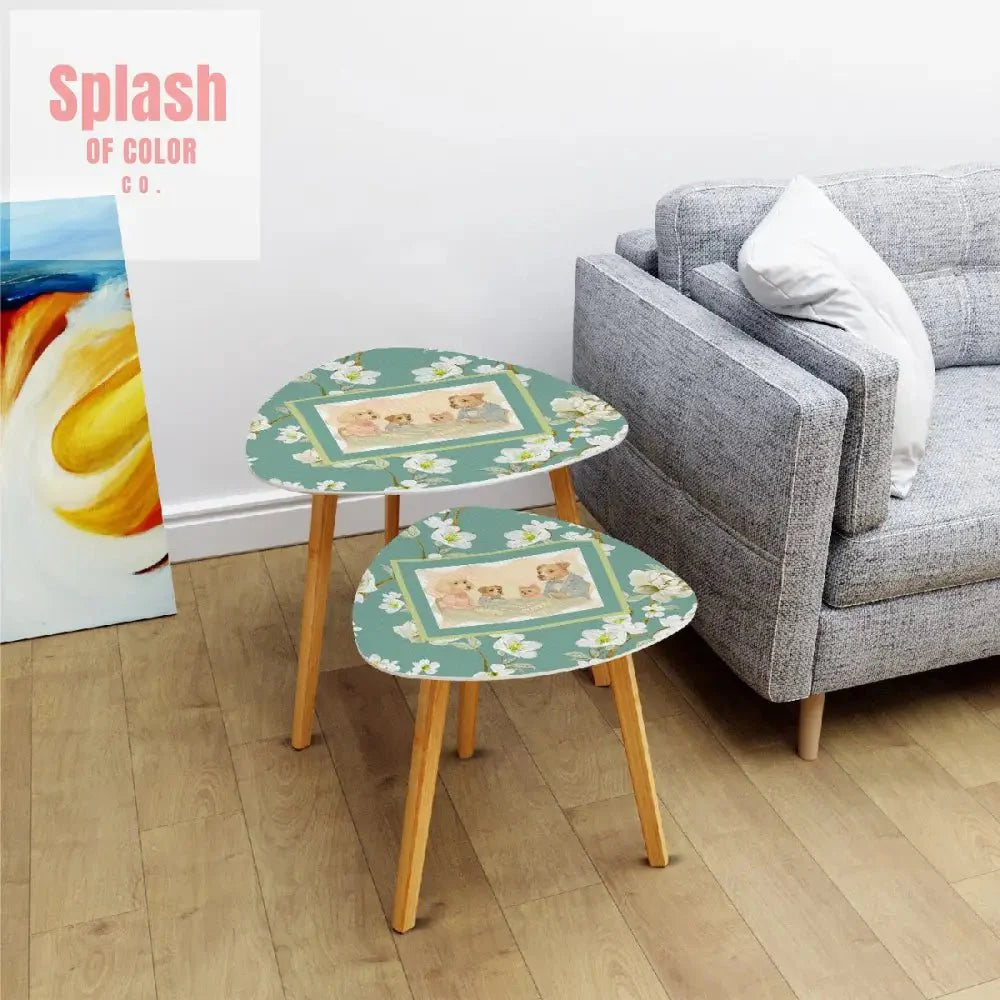 Floral Asian Dogs Playing Mahjong Whimsical Snack Nesting Tables For Mahj Night