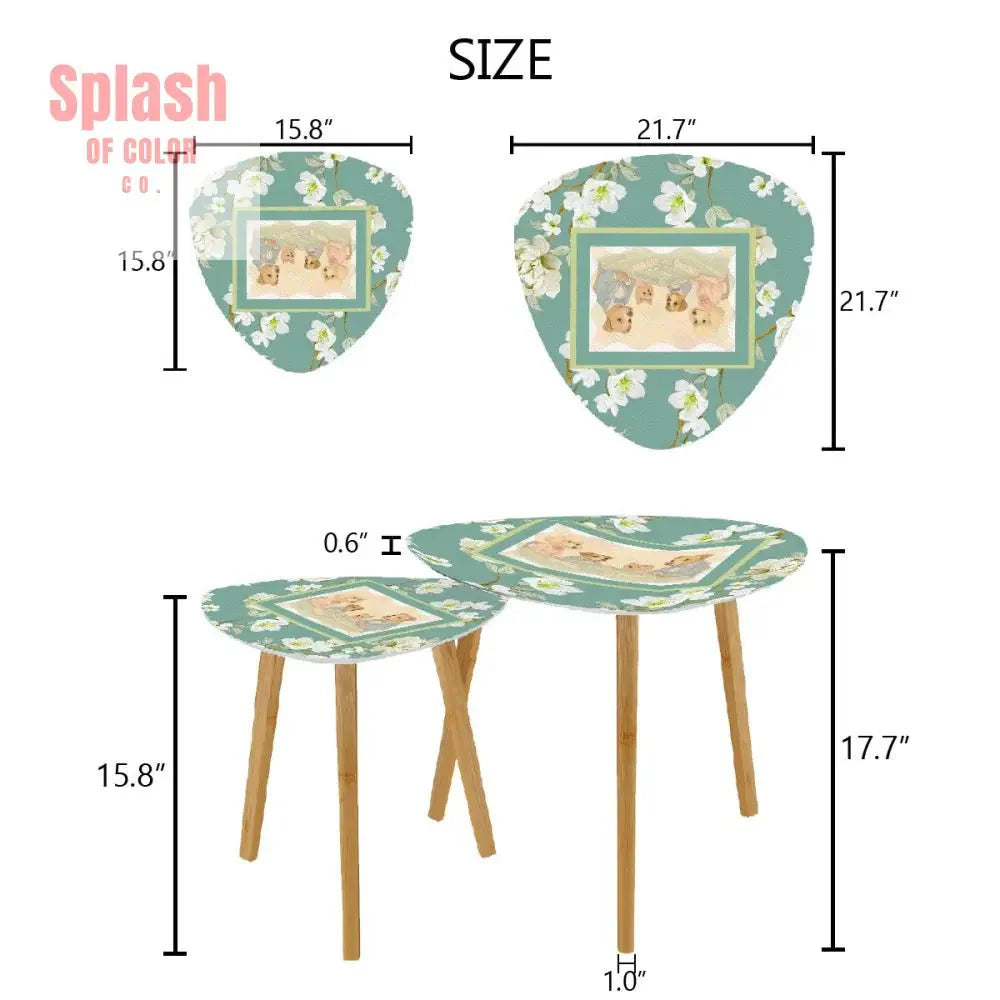 Floral Asian Dogs Playing Mahjong Whimsical Snack Nesting Tables For Mahj Night