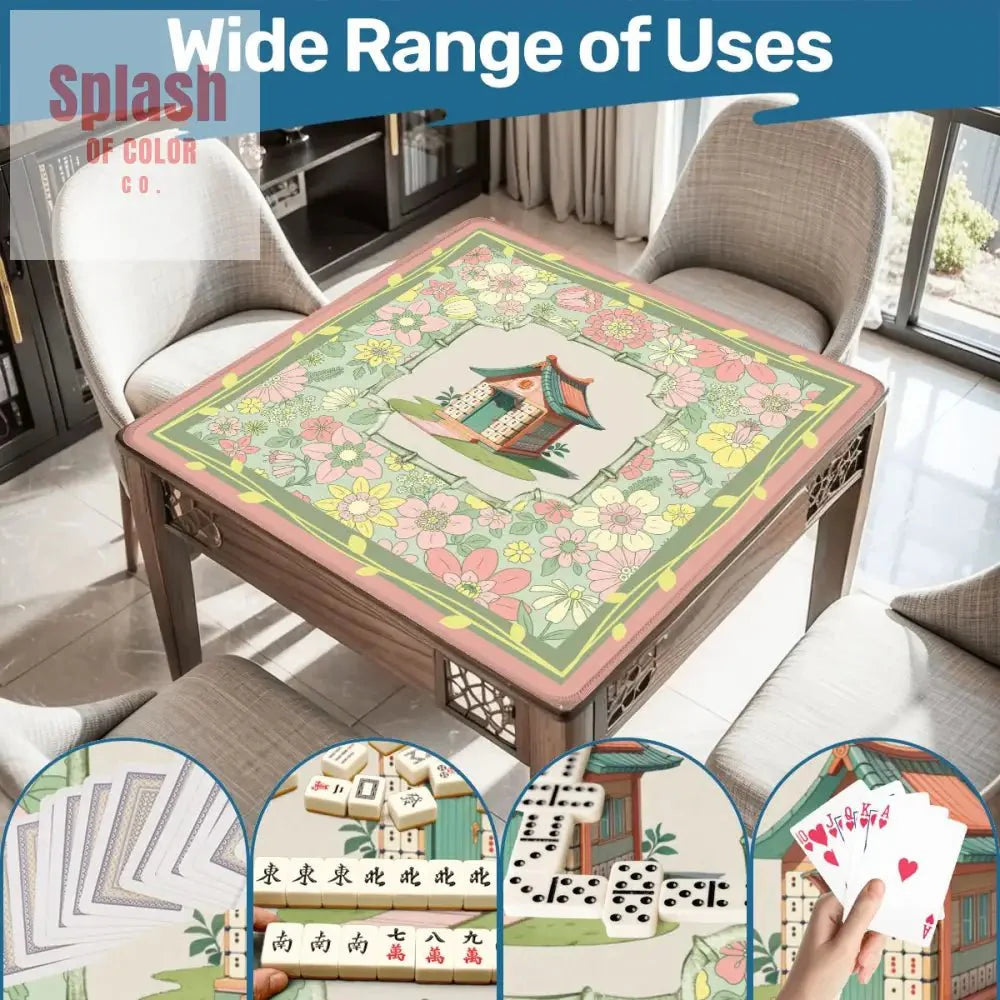Floral Heritage Mahjong Mat, Whimsical Mahj House Pink Green Preppy Game Mat