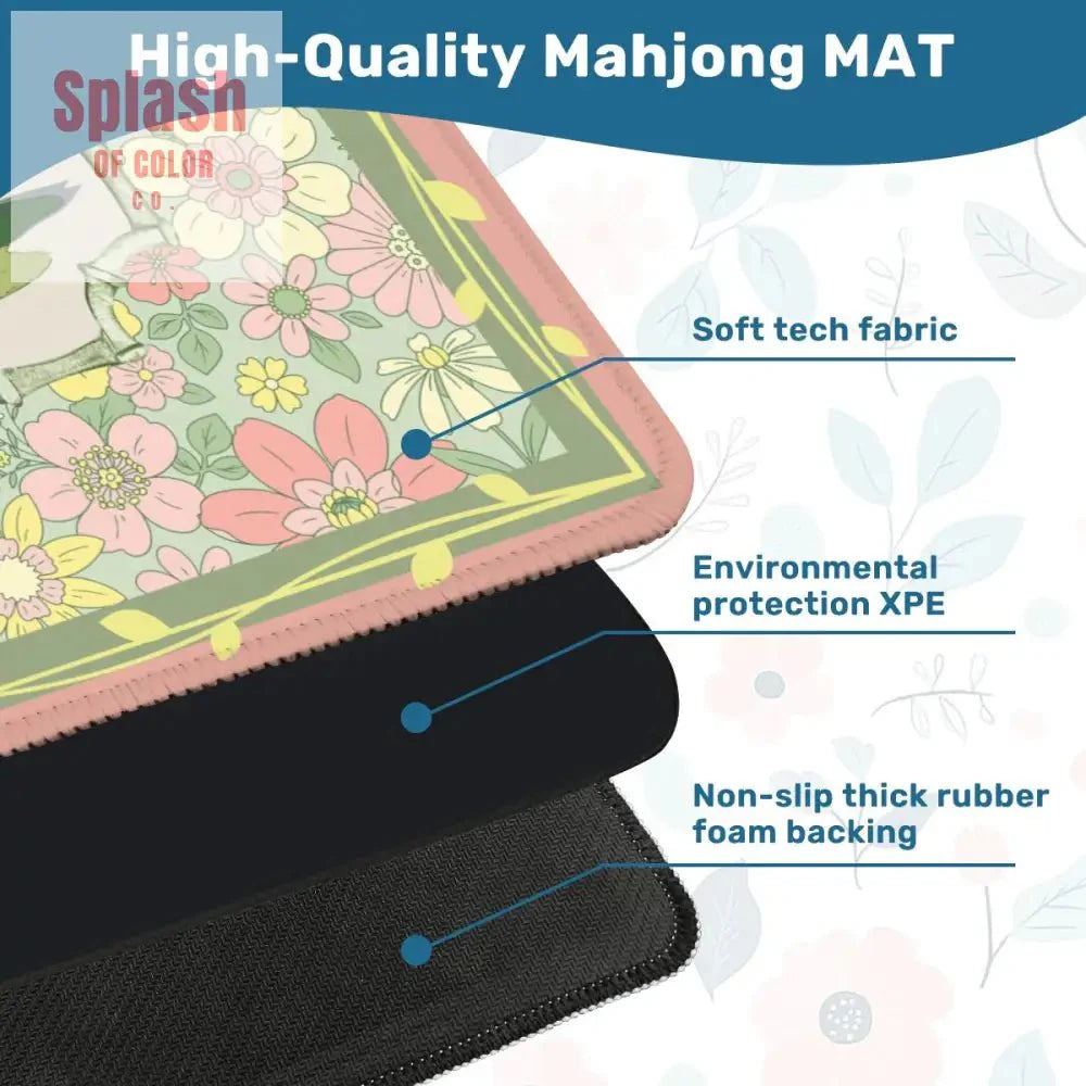 Floral Heritage Mahjong Mat, Whimsical Mahj House Pink Green Preppy Game Mat