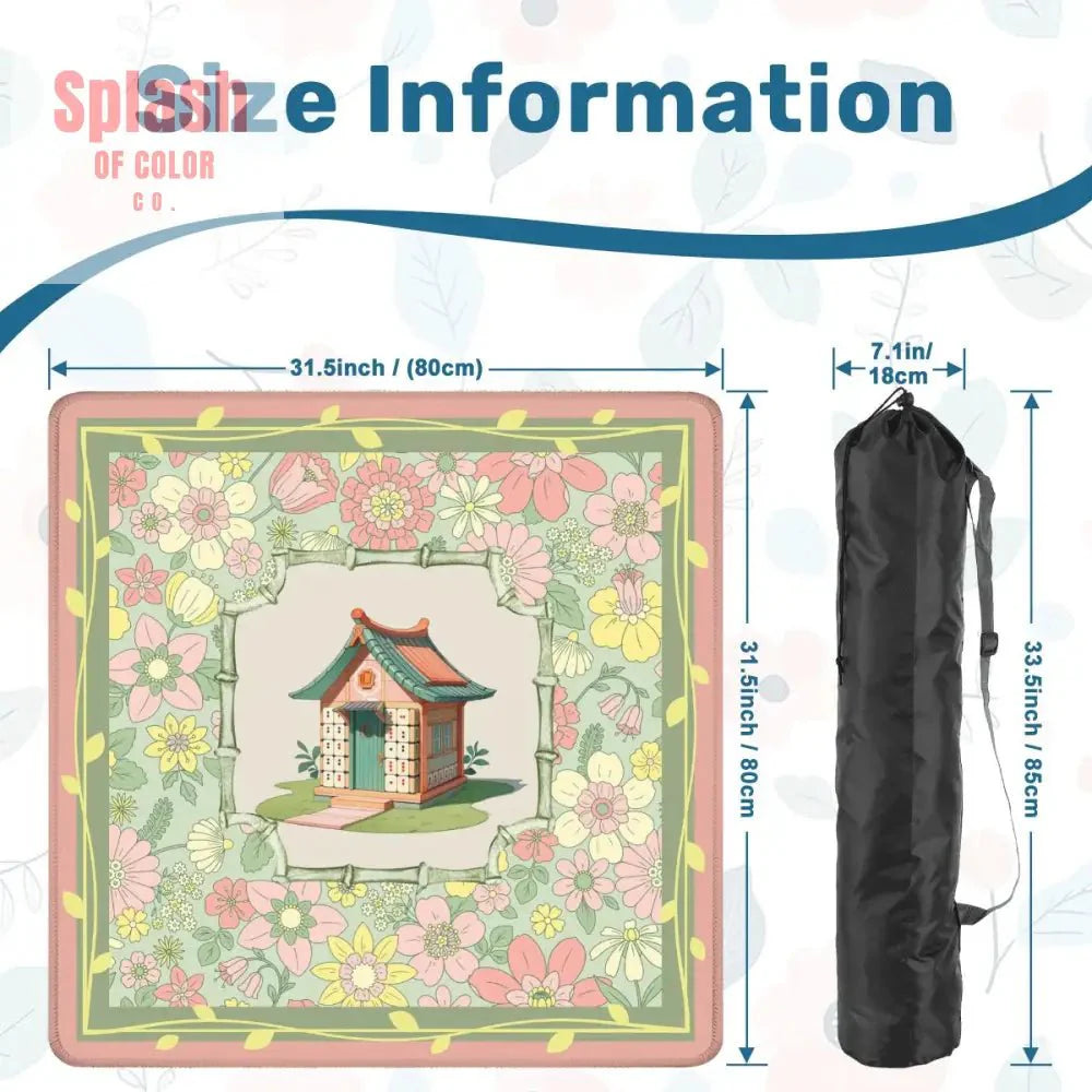 Floral Heritage Mahjong Mat, Whimsical Mahj House Pink Green Preppy Game Mat