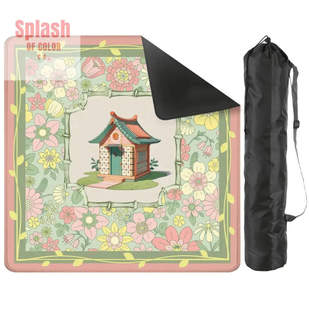 Floral Heritage Mahjong Mat, Whimsical Mahj House Pink Green Preppy Game Mat