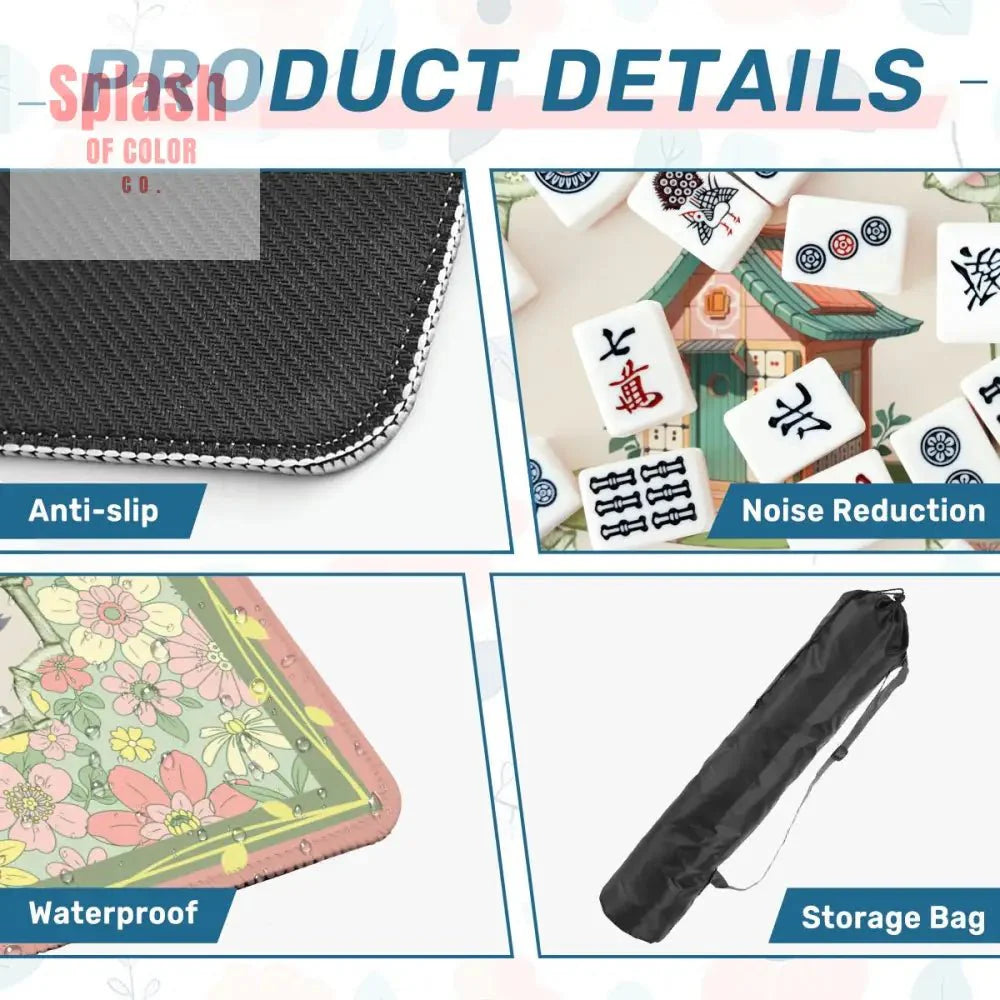 Floral Heritage Mahjong Mat, Whimsical Mahj House Pink Green Preppy Game Mat