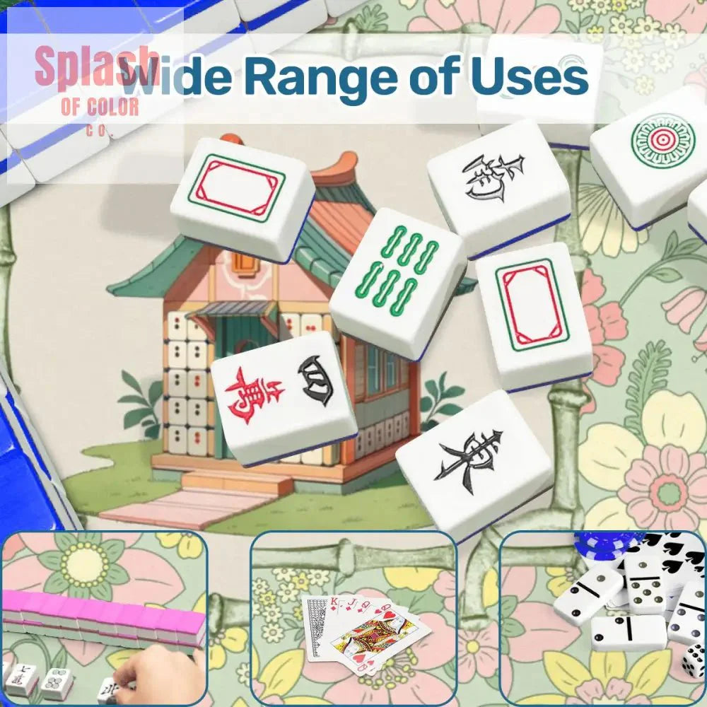 Floral Heritage Mahjong Mat, Whimsical Mahj House Pink Green Preppy Game Mat