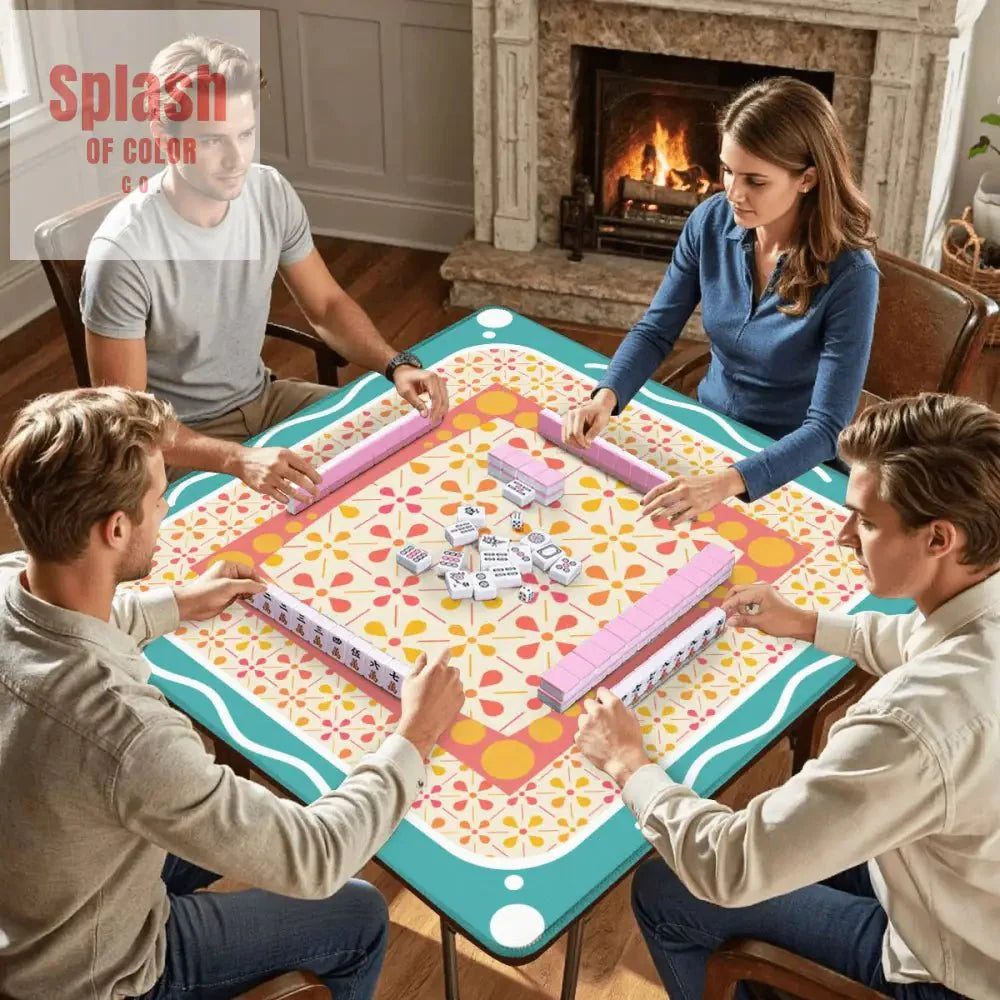 Floral Sorbet Coral, Yellow, Teal Preppy Mahjong Mat