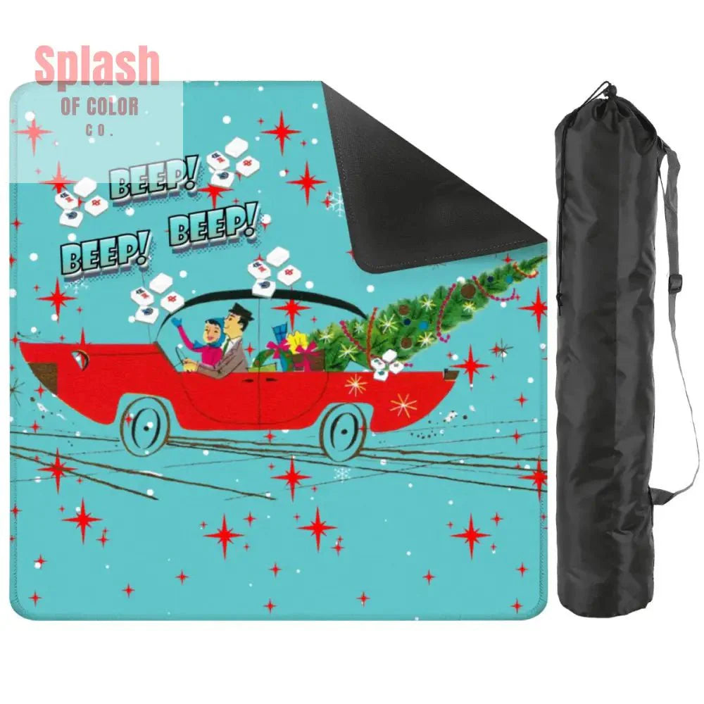 Funny Christmas Mahjong Mat, Beep Beep Beep Nostalgic Christmas Mahj Play Mat