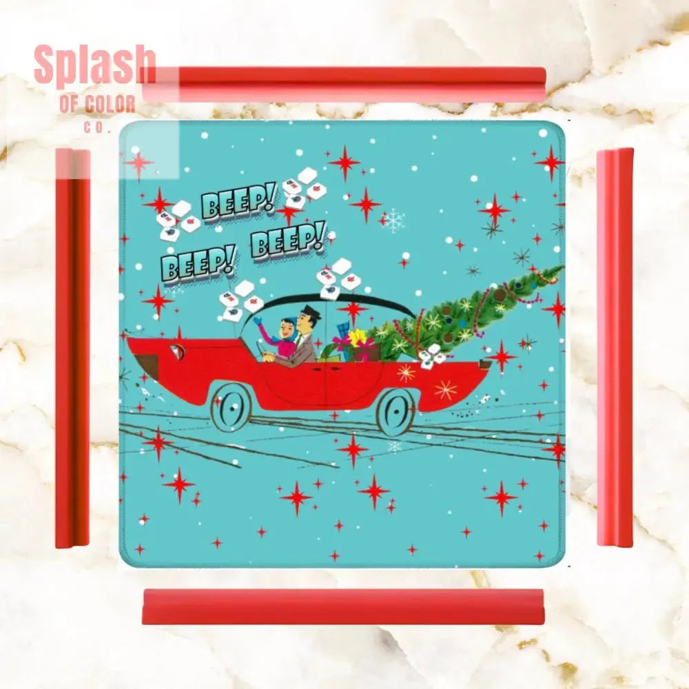 Funny Christmas Mahjong Mat, Beep Beep Beep Nostalgic Christmas Mahj Play Mat
