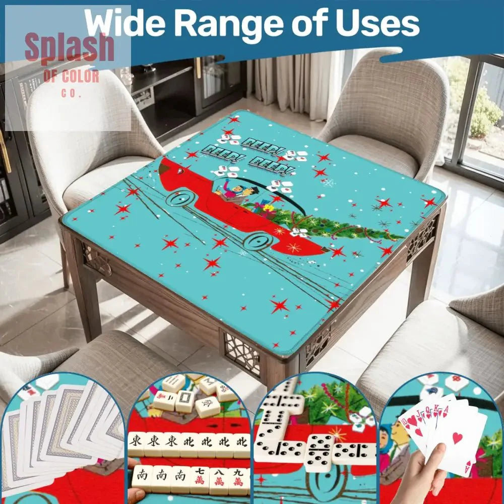 Funny Christmas Mahjong Mat, Beep Beep Beep Nostalgic Christmas Mahj Play Mat