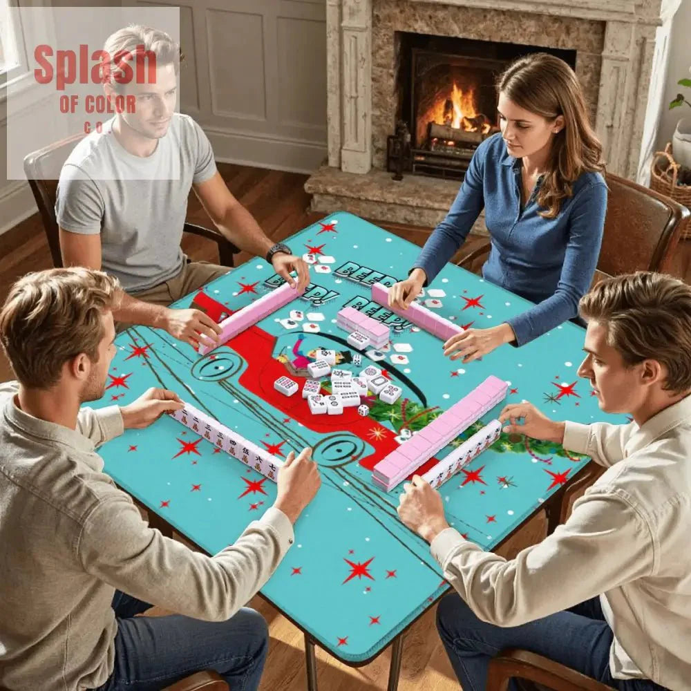 Funny Christmas Mahjong Mat, Beep Beep Beep Nostalgic Christmas Mahj Play Mat