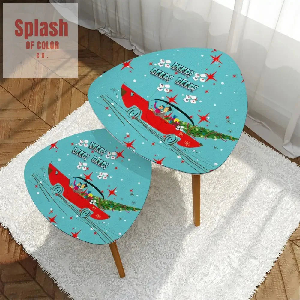 Funny Mahjong Christmas Holiday Whimsical Nostalgic Nesting Tables Set of 2