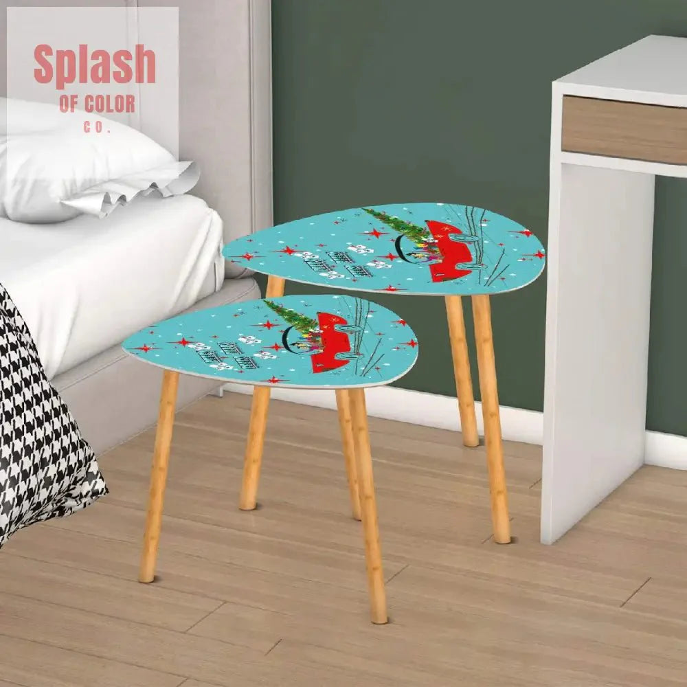 Funny Mahjong Christmas Holiday Whimsical Nostalgic Nesting Tables Set of 2