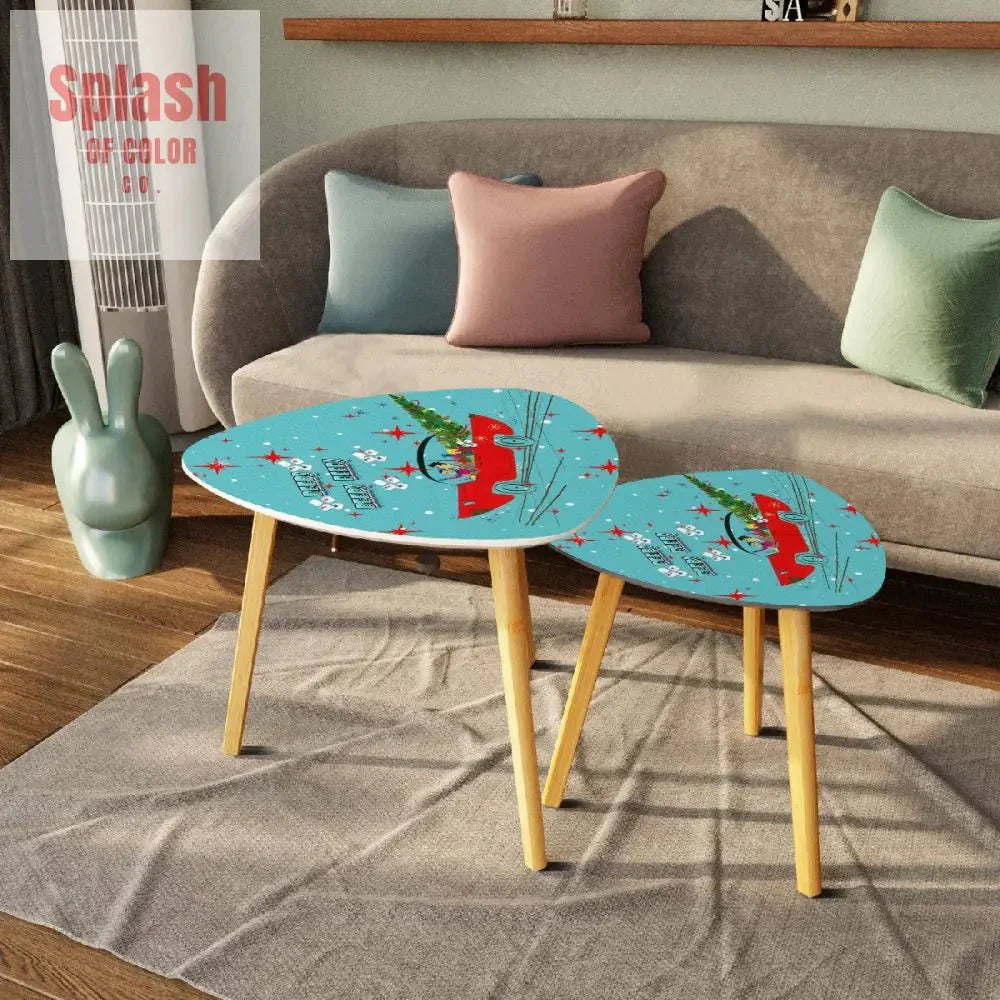 Funny Mahjong Christmas Holiday Whimsical Nostalgic Nesting Tables Set of 2