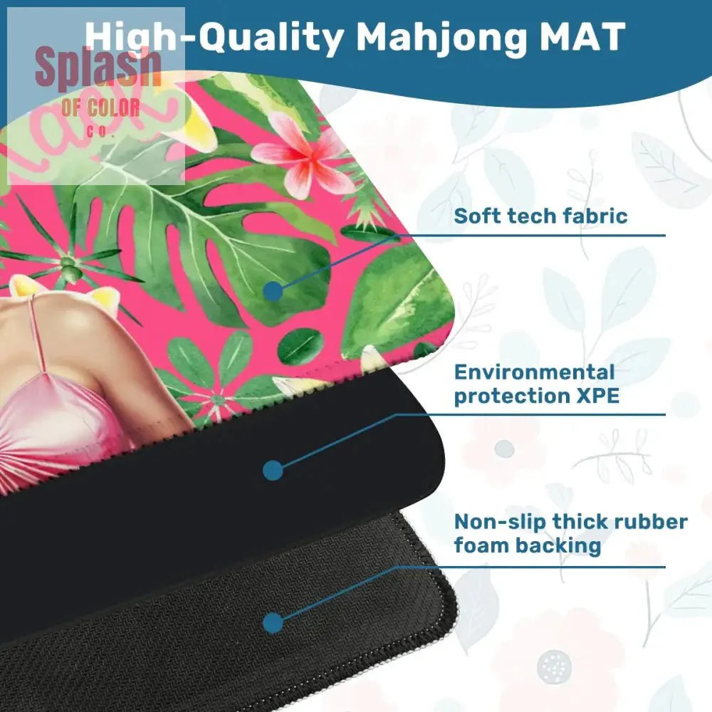 Funny Mahjong Mat, Don't Stare At My Rack, Tropical Preppy Design Mahj Lover Mat