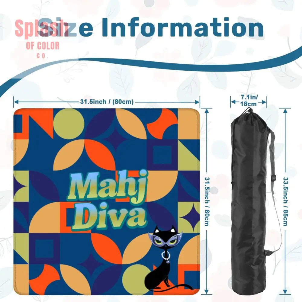 Funny Modern Mahjong Mat, Royal Blue Orange Green Yellow Mahj Diva Sophisticated Kitty
