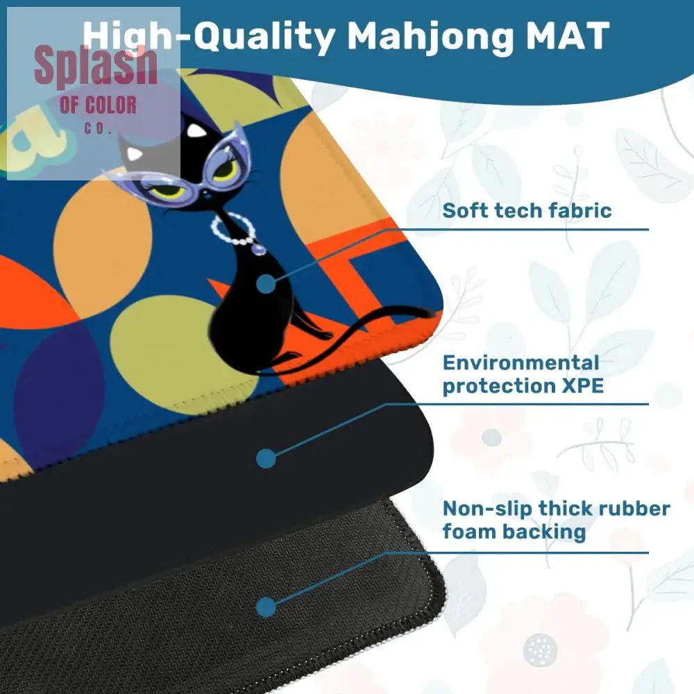 Funny Modern Mahjong Mat, Royal Blue Orange Green Yellow Mahj Diva Sophisticated Kitty