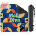 Funny Modern Mahjong Mat, Royal Blue Orange Green Yellow Mahj Diva Sophisticated Kitty