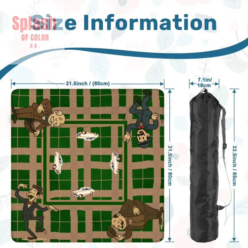 Gentlemen's Mahjong Mat, Dapper Men Classic Cars Green Tan Plaid Mahjong Mat