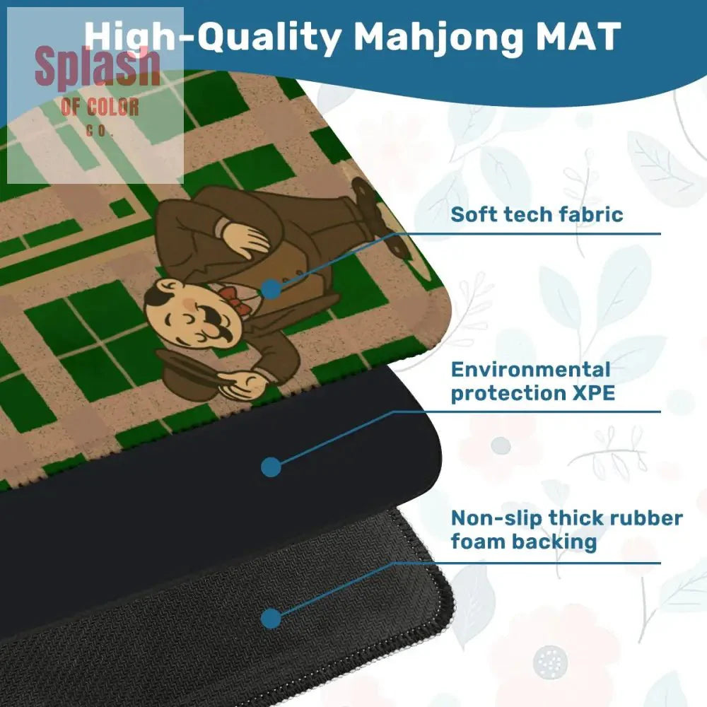 Gentlemen's Mahjong Mat, Dapper Men Classic Cars Green Tan Plaid Mahjong Mat