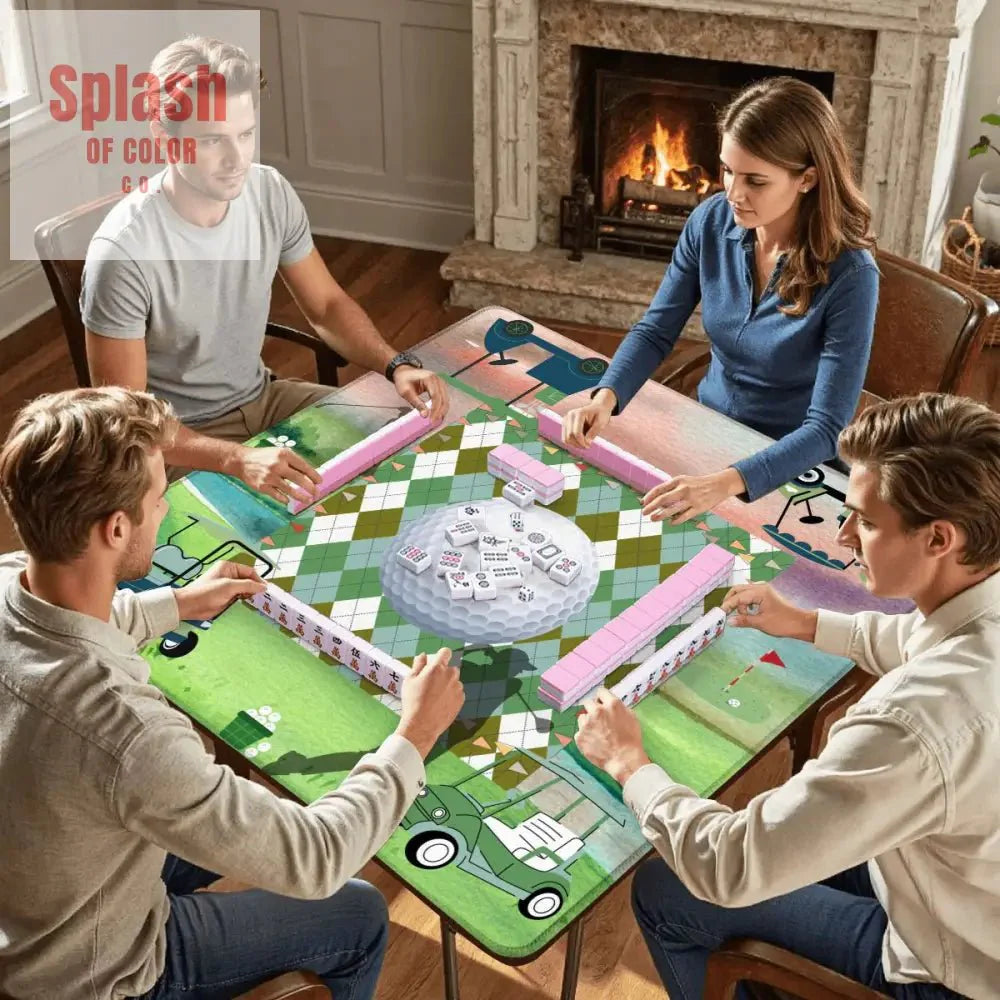 Golf Themed Mahjong Mat, Whimsical Golf Lover, Mahj Lover Game Mat