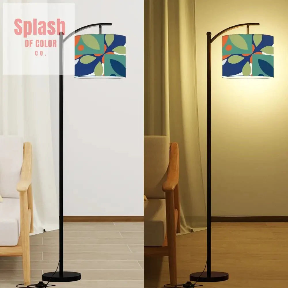 Green, Blue Orange Boho Geometric Modern Preppy Arc Floor Lamp