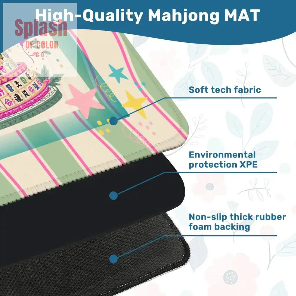 Happy Birthday Mahjong Mat, Tiered Mahjong Cake, Whimsical Pink Green Striped