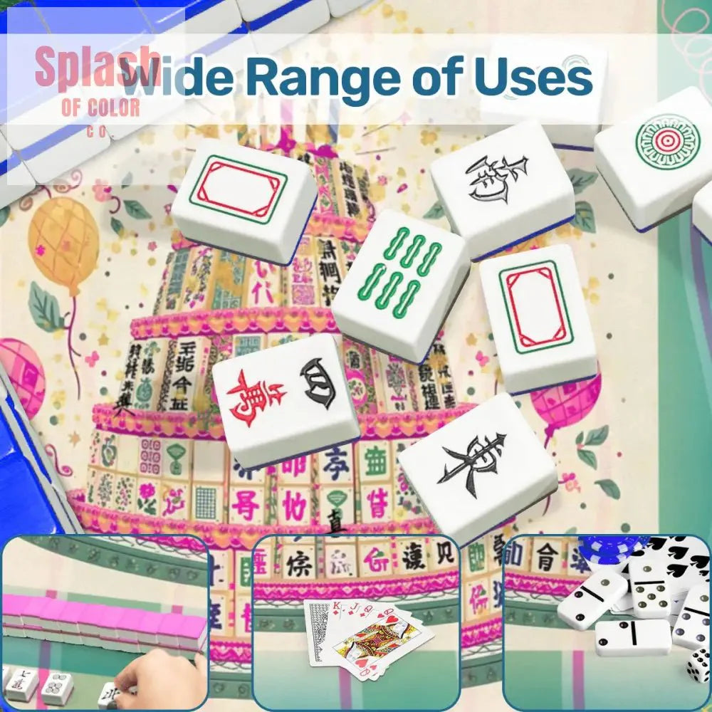 Happy Birthday Mahjong Mat, Tiered Mahjong Cake, Whimsical Pink Green Striped