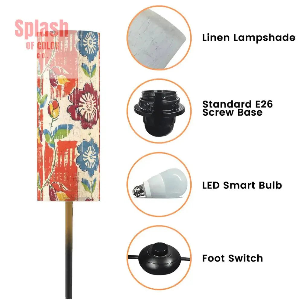 Heritage Floral Colorful Bohemian Blue Coral Modern Floor Lamp Modern