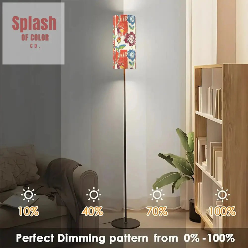 Heritage Floral Colorful Bohemian Blue Coral Modern Floor Lamp Modern